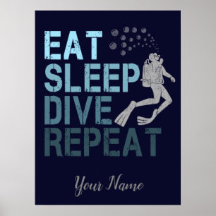 Affiche Plongée Scuba Manger Sleep Dive Répéter en disant