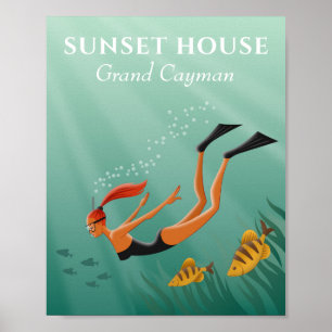 Affiche Plongée Snorkeling Girl Poisson Sous-Mer rayons So