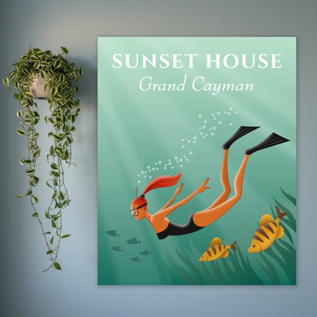 Affiche Plongée Snorkeling Girl Poisson Sous-Mer rayons So (Créateur téléchargé)