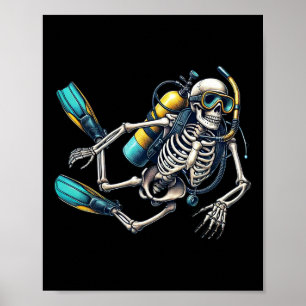 Affiche Plongée sous-marine Halloween Skeleton Scuba Diver