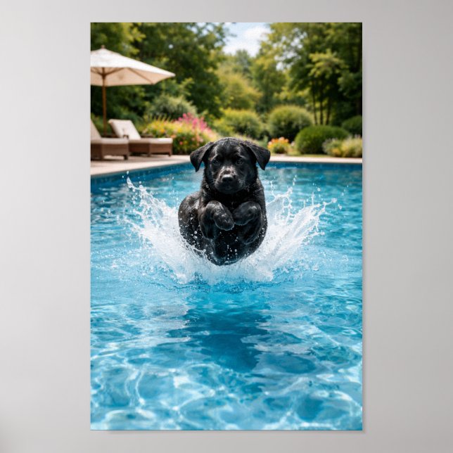 Affiche Plongeon de chiot Labrador noir  (Devant)