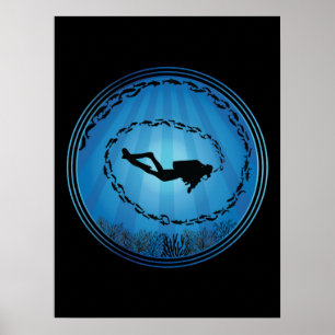 Affiche Plongeur Scuba Entouré
