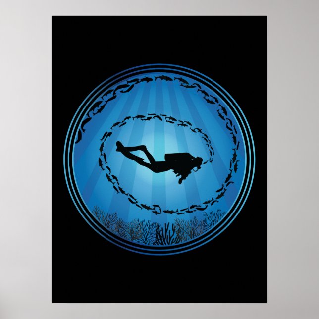Affiche Plongeur Scuba Entouré (Devant)