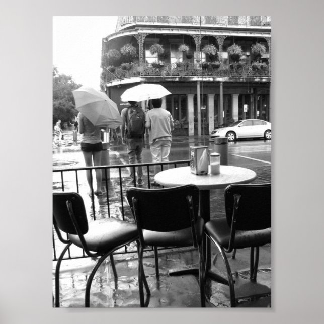 Affiche Pluie à La Nouvelle-Orléans Café du Monde Quartier (Devant)