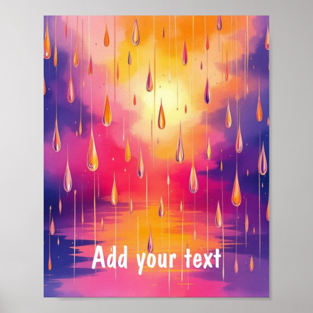 Affiche Pluie colorée gouttes Nature Aquarelle (Devant)