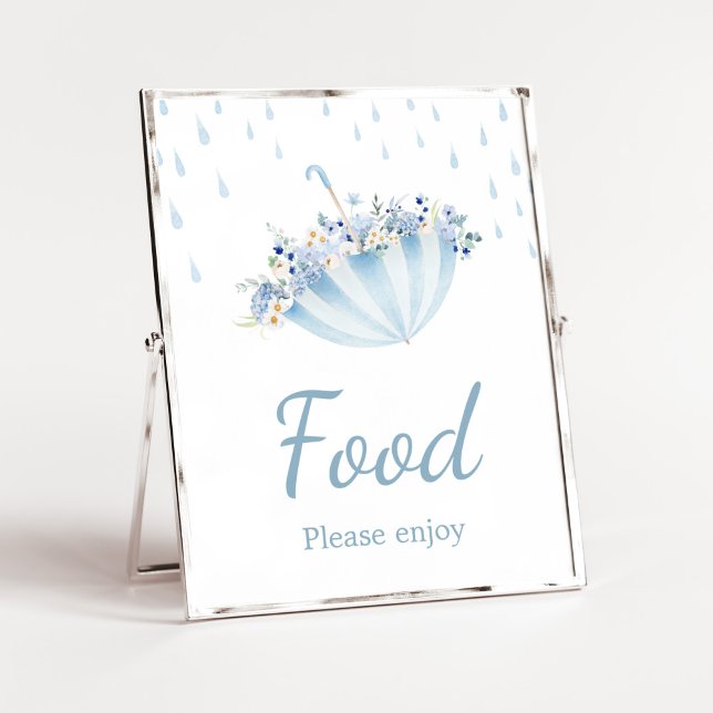 Affiche Pluie d'avril apporte des fleurs de mai Nourriture (Boy April Shower Bring May Flowers Baby Shower Food Sign)