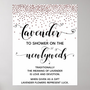 Affiche Pluie de cœurs en confettis Rose Gold avec enseign