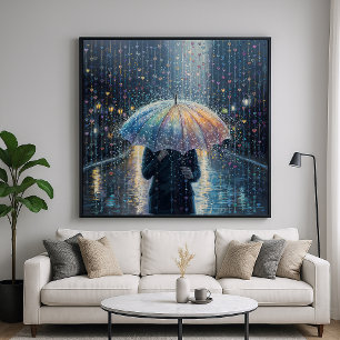 Affiche Pluie de Coeurs - Style d'illustration lunaire