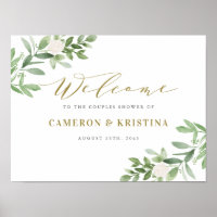 Pluie de Mariage Couple Vert et Fleurs Blanches Or