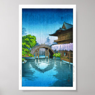 Affiche Pluie orientale fraîche de lac shrine de Kameido
