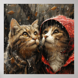 Affiche pluie régulière sur les chats mignons
