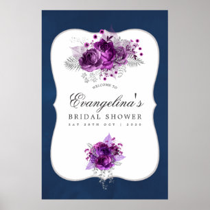 Affiche Plum and Navy Floral Bridal Shower Welcome