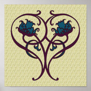 Affiche Plum Et Bleu Orné Floral Design Art