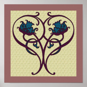 Affiche Plum Et Blue Floral Art Design