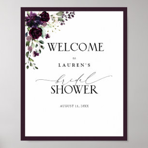 Affiche Plum Purple Aquarelle Floral Douche Bienvenue