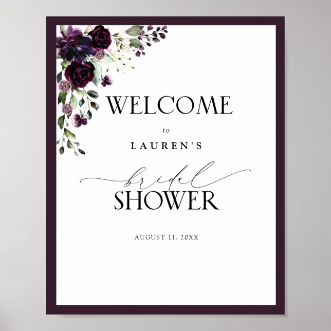 Affiche Plum Purple Aquarelle Floral Douche Bienvenue (Devant)