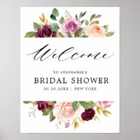 Plum Purple Blush Botanical Bridal Shower Welcome