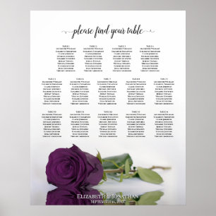 Affiche Plum Purple Rose 14 Table Wedding Seating Chart
