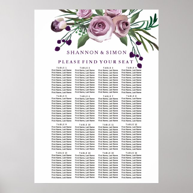 Affiche Plum violet romantique Plum Mariage floral (Devant)