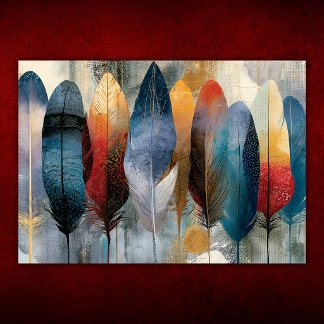 Affiche Plume bohème colorée