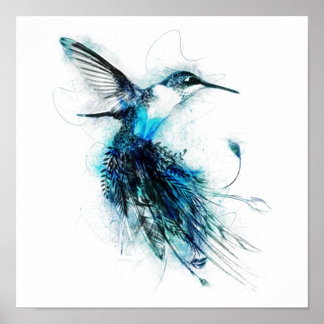 Affiche Plume de queue de colibri à l'aquarelle (Devant)