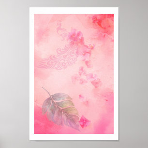Affiche Plume rose et paon
