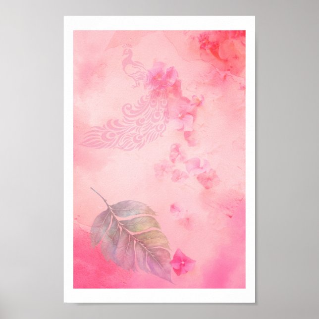 Affiche Plume rose et paon (Devant)
