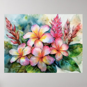 Affiche Plumeria hawaïenne et gingembre rose