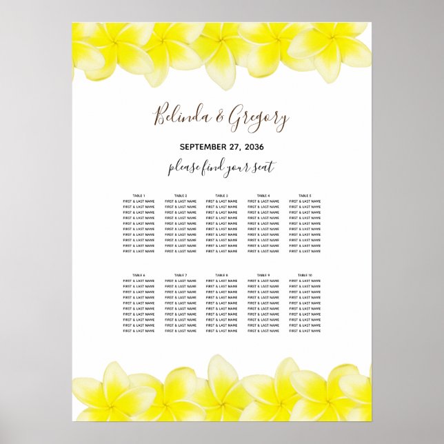 Affiche Plumeria Jaune Frangipani Mariage (Devant)