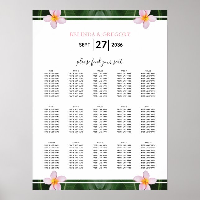 Affiche Plumeria rose Frangipani Plumeria Mariage (Devant)