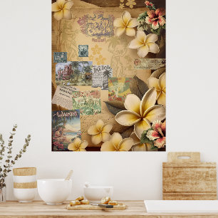 Affiche Plumeria vintage Hawaii Page de la bibliothèque