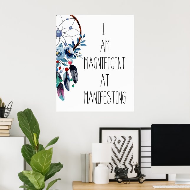 Affiche Plumes bleues Dreamcatcher Floral (Bureau à domicile)