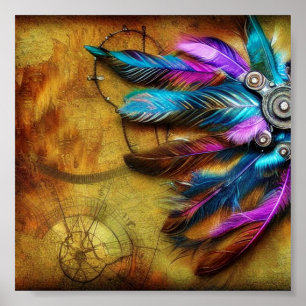 Affiche plumes bohèmes steampunk