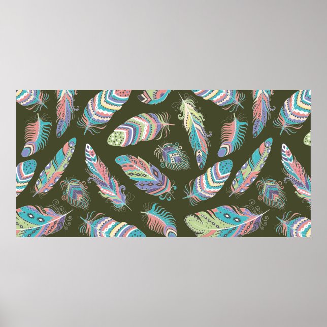 Affiche Plumes Boho Motif sans couture. Retour ethnique Tr (Devant)