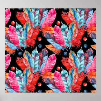 Affiche Plumes colorées, saumons, fluides, vibrantes.