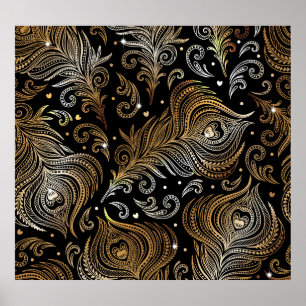 Affiche Plumes de paon : Dessin Artistique à main levée.