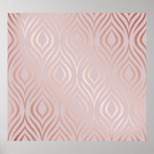 Affiche plumes de paon en or rose, vintage