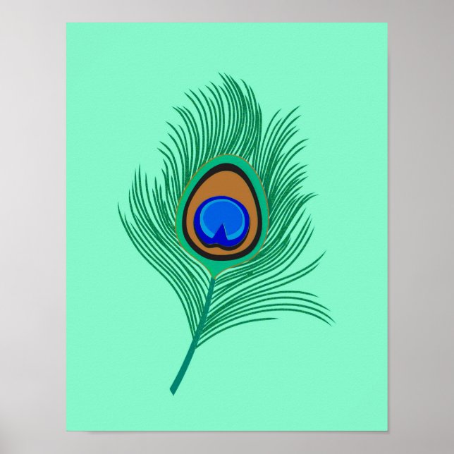 Affiche Plumes de paon turquoise sur Aqua clair (Devant)