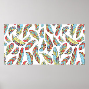 Affiche Plumes décoratives motif sans soudure. Main dessin