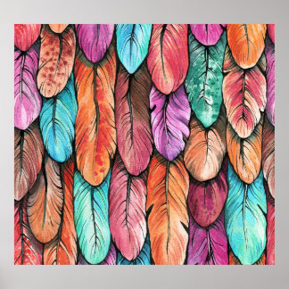 Affiche Plumes d'oiseaux, aquarelle, motif transparent.