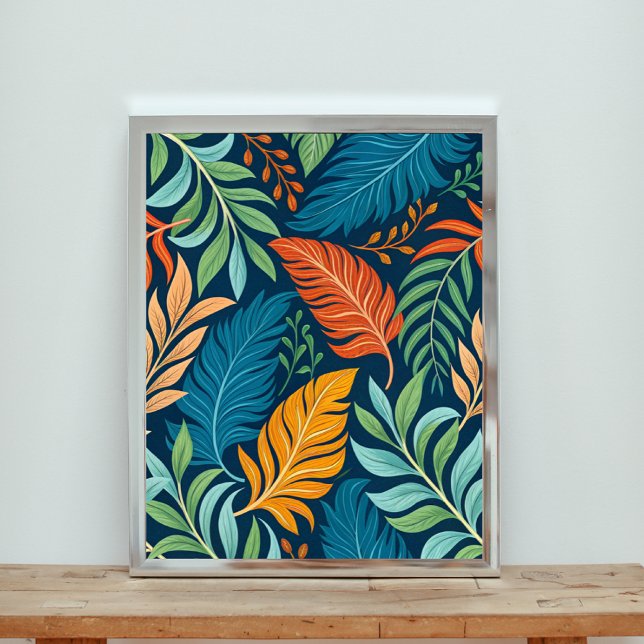 Affiche Plumes du paradis tropical et Motif de feuillage (Créateur téléchargé)