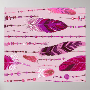 Affiche Plumes ethniques : Motif de couleur vive.