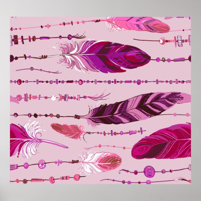 Affiche Plumes ethniques : Motif de couleur vive. (Devant)