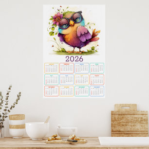 Affiche Plumes & Fleurs : Calendrier 2026 de la chouette