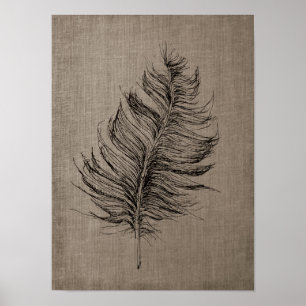 Affiche Plumes n°1 avec Faux Linen Taupe Art