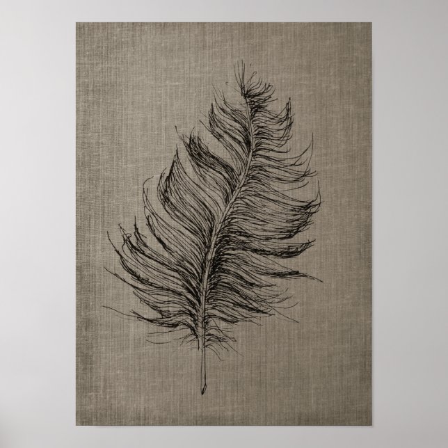 Affiche Plumes n°1 avec Faux Linen Taupe Art (Devant)