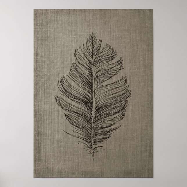 Affiche Plumes n°2 avec Arrière - plan Faux Linen Taupe (Devant)