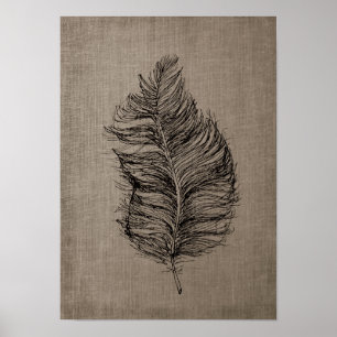 Affiche Plumes n°3 avec Faux Linen Taupe Art