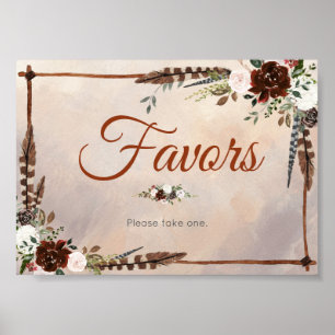Affiche Plumes rustiques de bois et fleurs florales