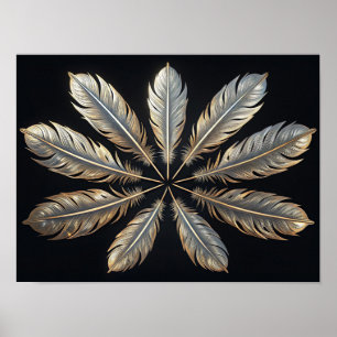 Affiche Plumes symétriques : Elégance or & argent